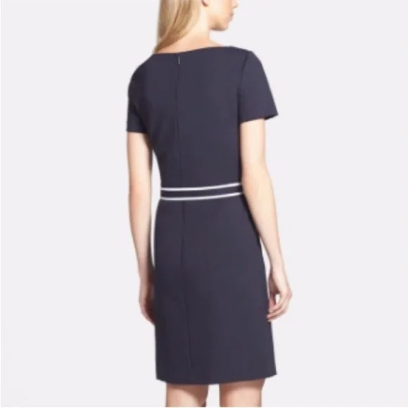 Tory Burch NWT $395 Navy Blue Sonia Dress w/ White Trim Belt XL - Picture 6 of 7